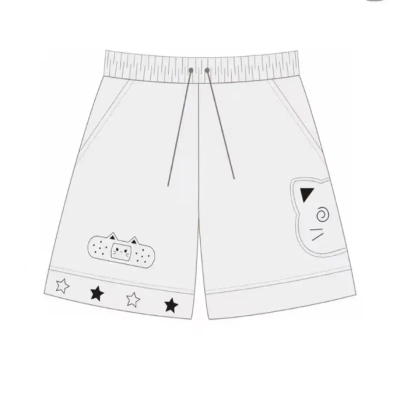 Japanese Two-dimensional Subculture Y2k Millennial Cute Abby House Cat Print Summer Five-point Wide-leg Shorts Women