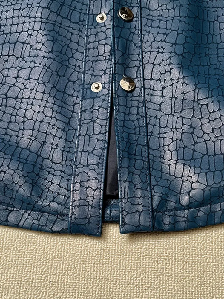 Men Spring Crocodile Pattern Real Sheepskin Genuine Leather Jacket Business Work Casual Single Breasted Natural Leather Coat 5XL view 4
