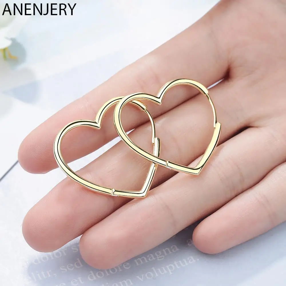 ANENJERY Silver Color Delicate Large Hollow Peach Heart Earring For Holiday Gift Fashion Jewelry Wholesale S-E926