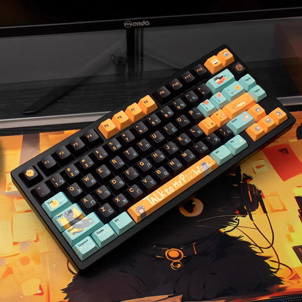 Funny Cute Cat PBT Keycap 5 Sides DYE-SUB Cherry Profile Customized Keycaps For Cherry MX Switch Gamer Mechanical Keyboards