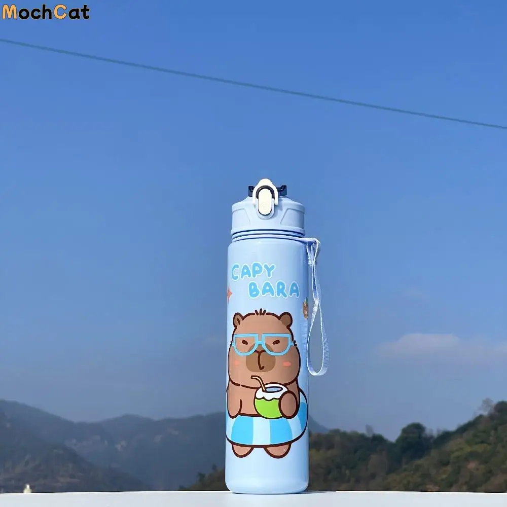 

800ml Capybara Water Bottles Cute Cartoon Transparent Plastic Cup Milk Cup with Lid Straw Capybara Drinking Bottle Summer
