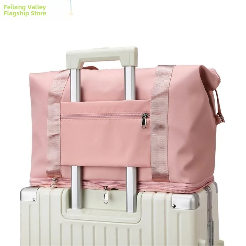 foldable-large-capacity-travel-bag-women's-handbag-matching-bag-additional-hanging-bag-luggage-carrier-fashion-trend-youth-ca