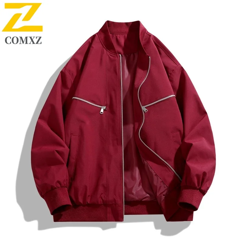

Бейсбольная куртка COMXZ с бейсбольным воротником, ветрозащитная мотоциклетная куртка для путешествий на открытом воздухе, американская модная легкая осенняя одежда