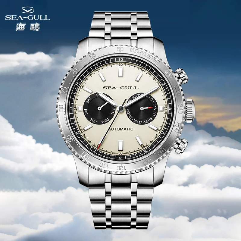 

Seagull GMT Men's Mechanical Automatic Watch 2026 Panda Dial Day-Date Wristwatch Stainless Steel Aviation Pilot Timepiece 6177