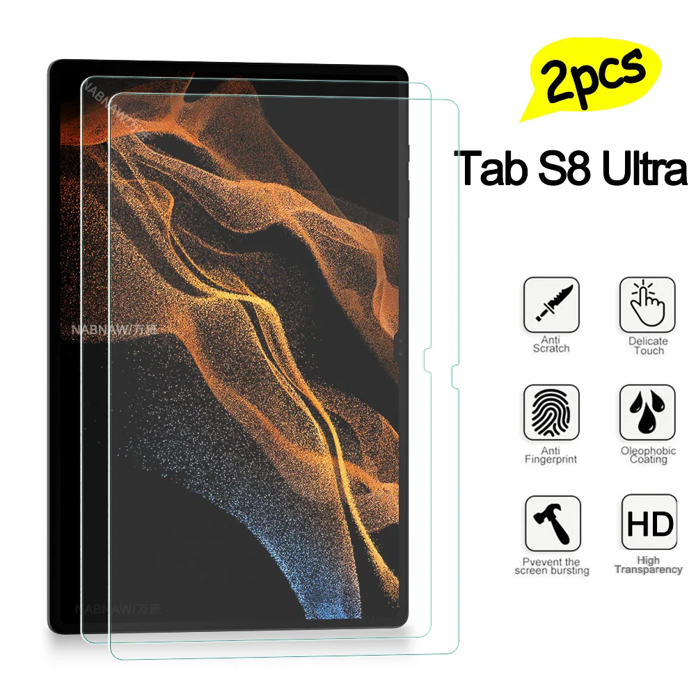 2 Packs Oil-coating Ultra Clear Tempered Glass HD Hard Film Scratch Proof Screen Protector For Samsung Galaxy Tab S8 Ultra 14.6