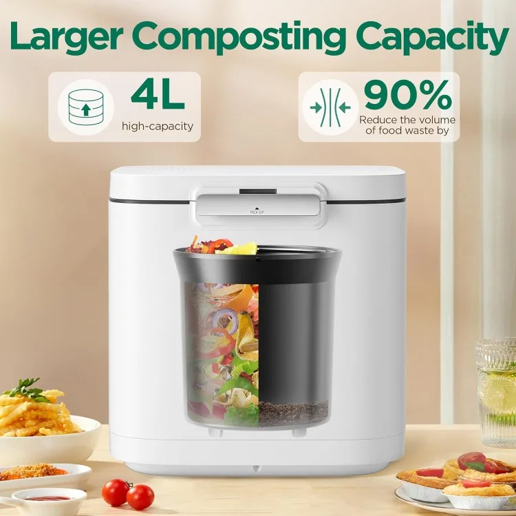 4L Electric Composter for Kitchen, Smart Compost Bin Outdoor/Indoor, Odorless/Auto-cleaning/ 3 Modes/Intelligent LED Display