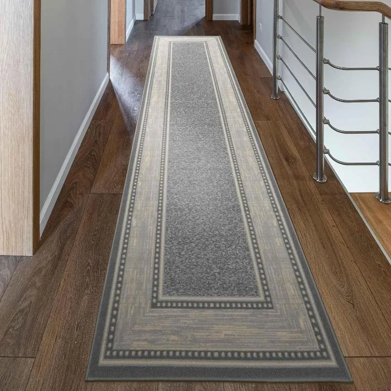 Machine Washable Bordered Design Non-Slip Rubberback 3x10 Traditional Runner Rug for Hallway, Kitchen, 2'7