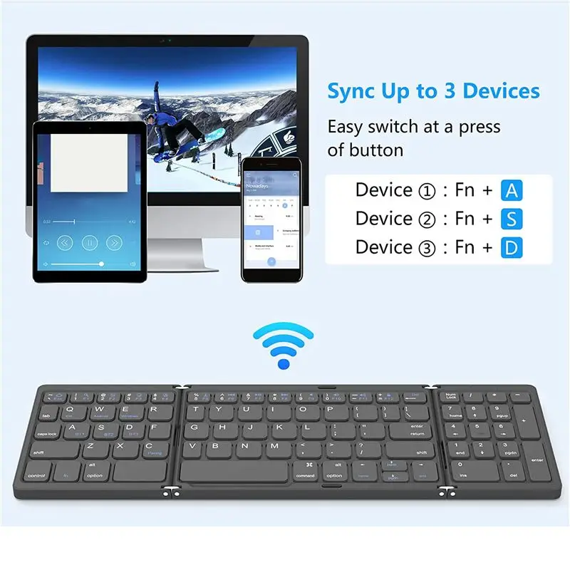 AC52-Foldable Bluetooth Keyboard, USB Rechargeable Wireless Keyboard For IOS, Android, Windows PC Laptop Smartphone