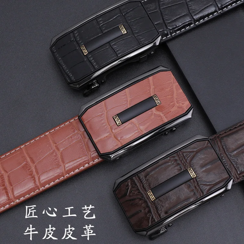 Men's leather belt with crocodile pattern, automatic buckle waist belt, business and leisure versatile men's pants belt