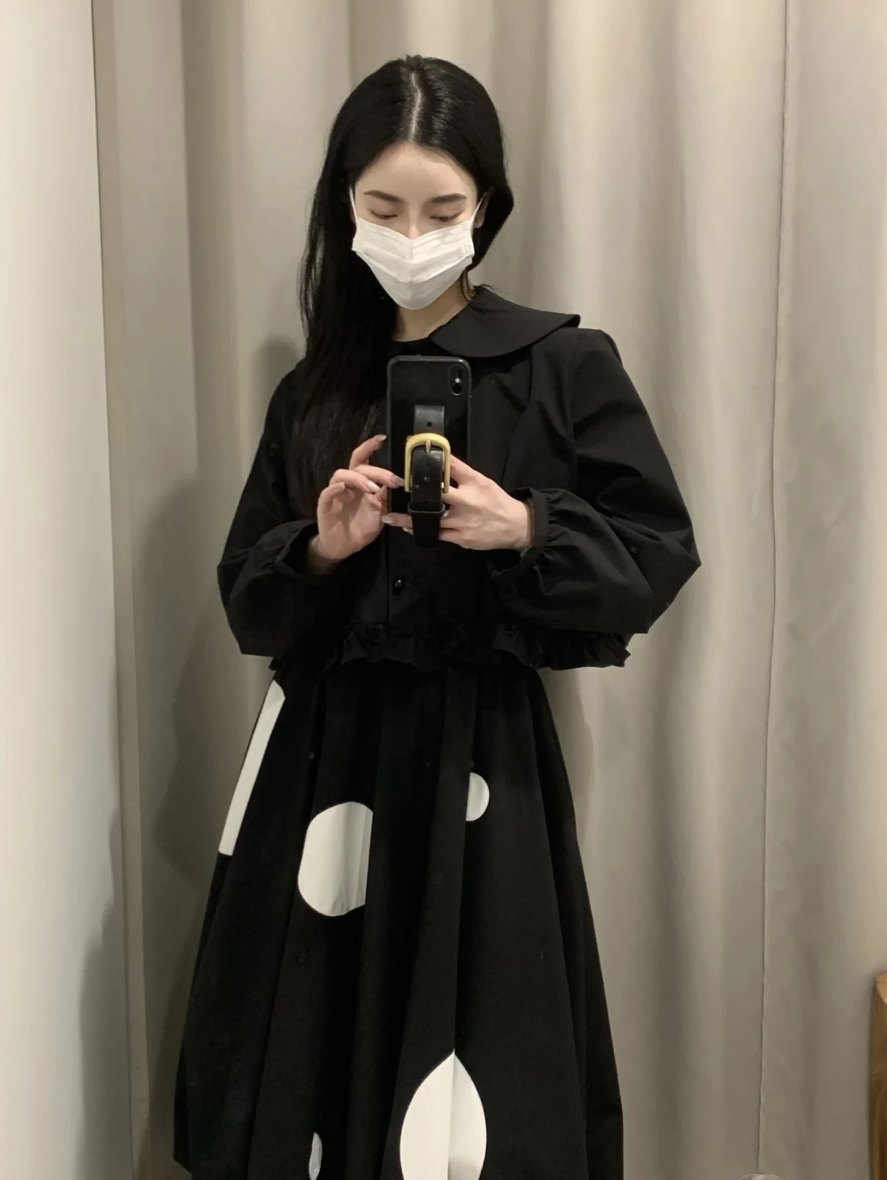 

Dark Style Doll Collar Short Embroidered Polka Dot Shirt Women's Business Casual Spring Long Sleeve Pure Color Top