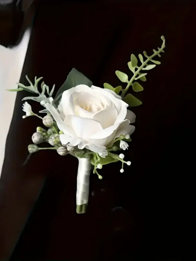 Elegant Groom Boutonniere Flowers for Mensuit Artifical Roses Wrist Corsage Wedding Accessories image 2