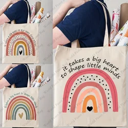 Borsa a tracolla con motivo arcobaleno, borsa a tracolla in tela Casual, borsa per la spesa pieghevole riutilizzabile, regalo per insegnanti