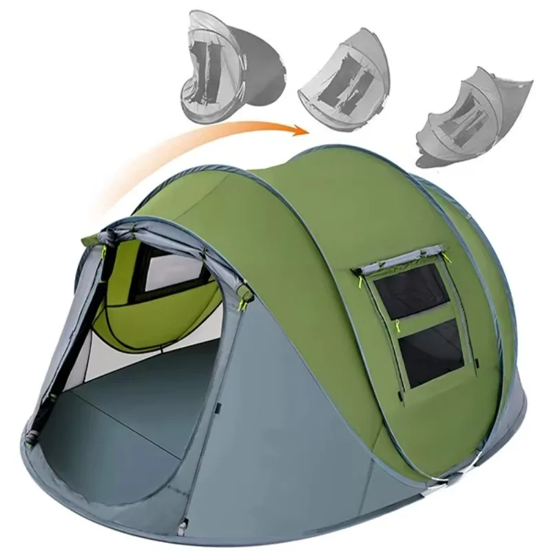 

A Simple Two Door Four Person Pop-Up Tent That Can Be Automatically Set up Is Suitable for Camping and Hiking