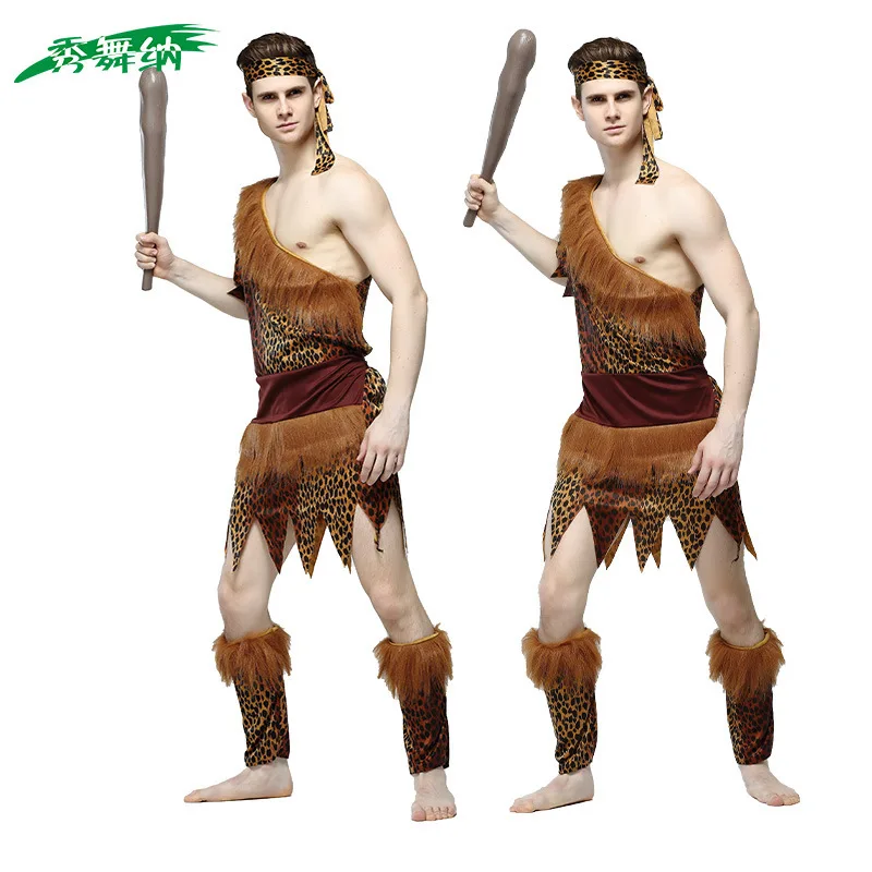 Leopard Savage Caveman Croods Flintstones Primitive Sexy Indian Clothing Costume Carnival Halloween Costumes For Men Adult Fancy