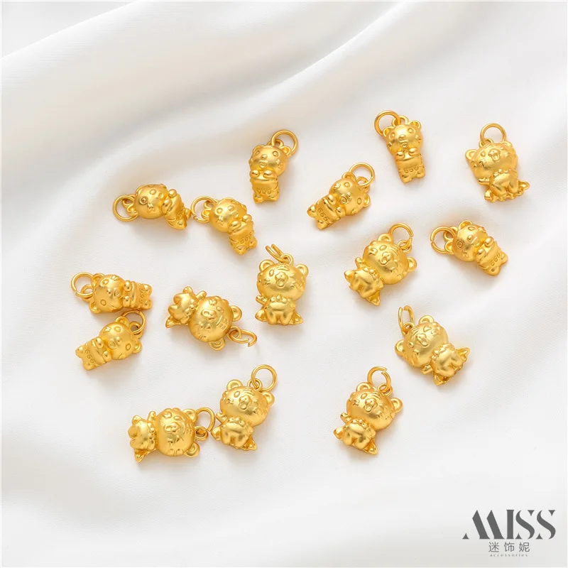 Color Retention Sand Gold 999 3D Superman Tiger Pendant, Zodiac Year Charms for DIY Bracelet & Necklace Jewelry Findings