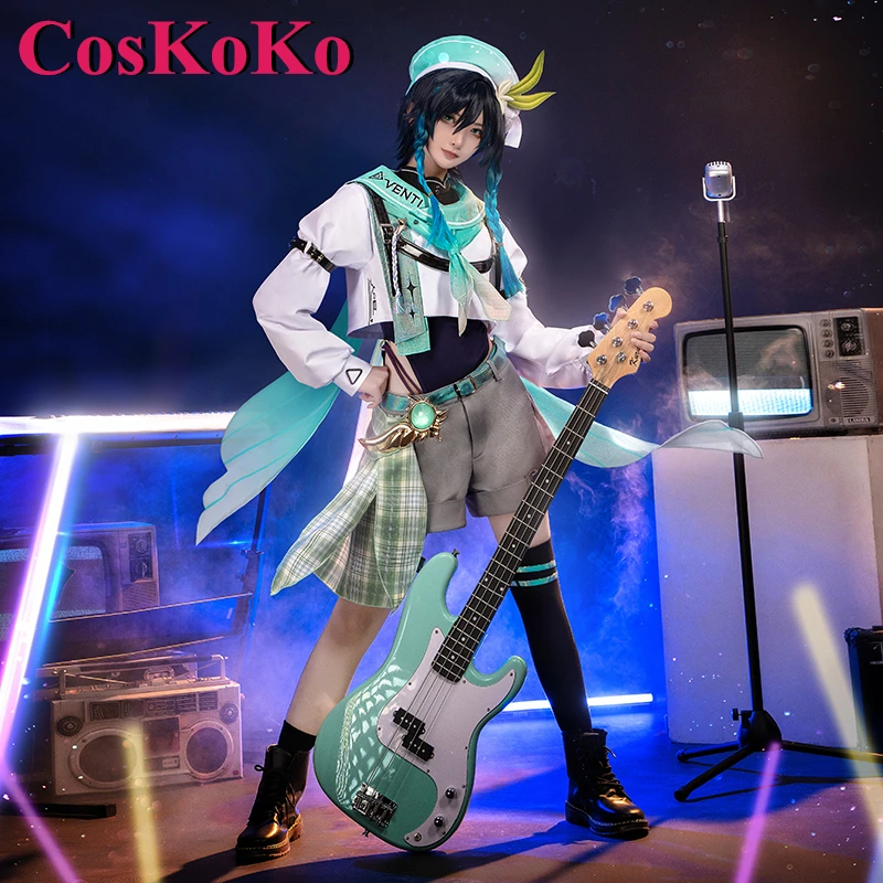 CosKoKo Venti disfraz de Genshin Impact, traje de Anime, banda de Cuatro Vientos, moda diaria, ropa informal fresca, juego de rol