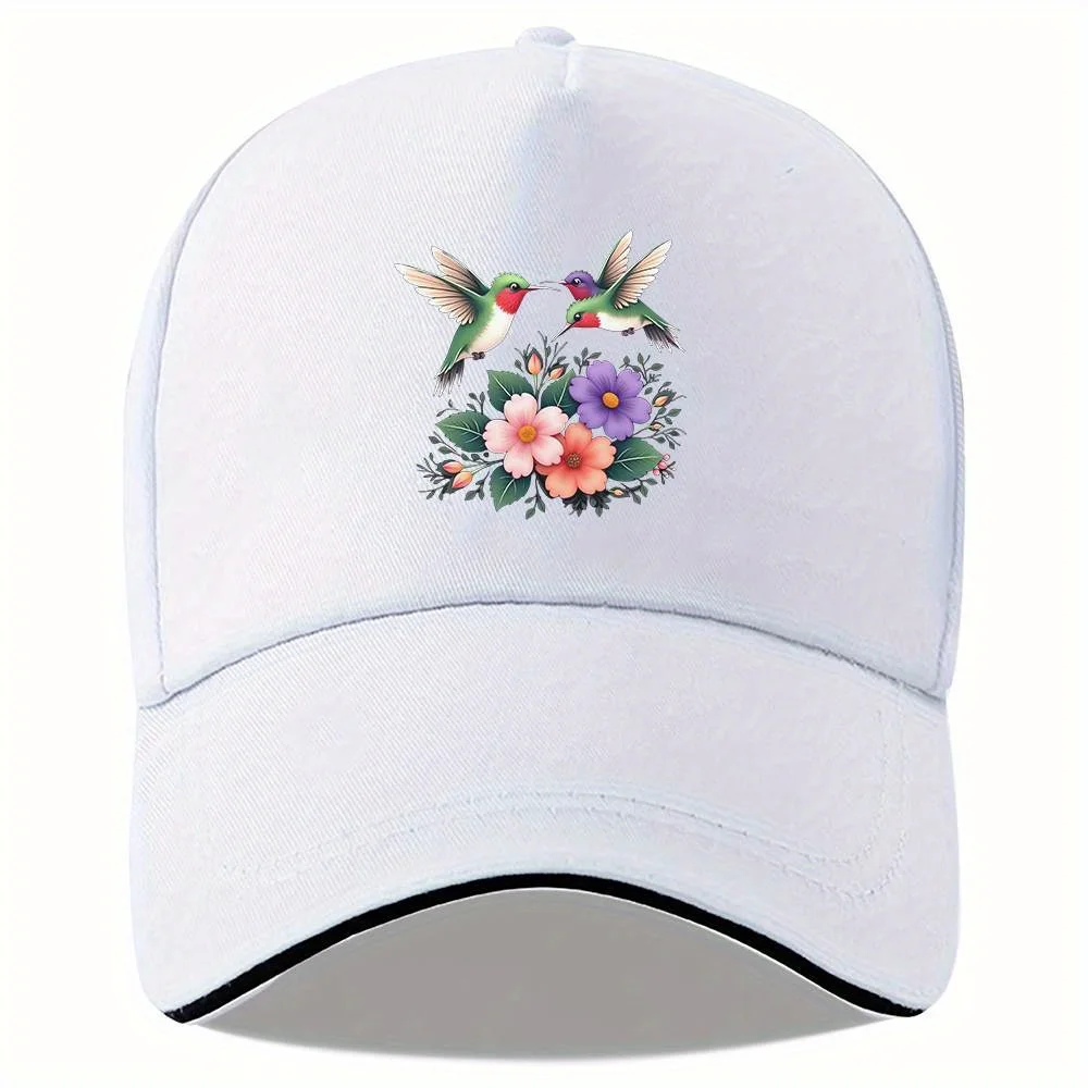 Hummingbird Floral Graphic Baseball Cap Polyester Adjustable Unisex Outdoor Casual Cap