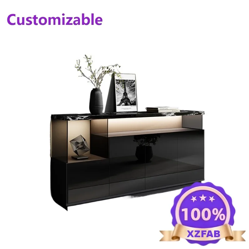 Factory Direct 2026 Rock slab dining side cabinet light luxury high-end living room locker, solid wood tea cabinet