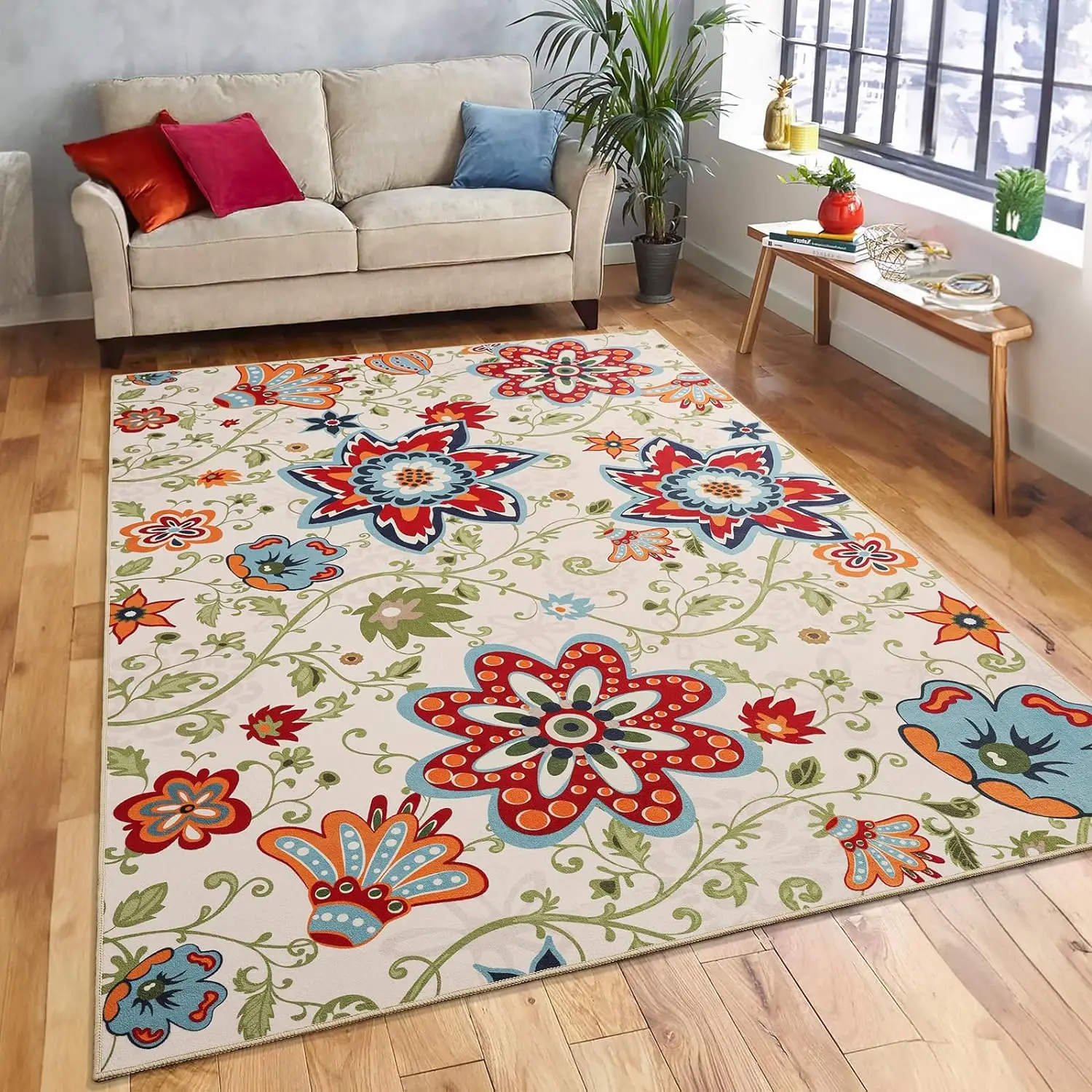 NOAHAS Floral Black Rug for Bedroom Washable Rugs Non-Slip Soft Living Room Area Rug Stain Resistant Throw Entryway Indoor Rugs 1