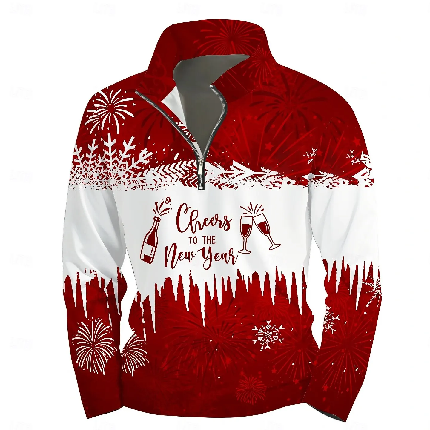 

Christmas New Year Style Long Sleeve Sweatshirts Fall Casual Loose Hoodies Fashion Half Zip Stand Collar Top X'mas Men's Clothes