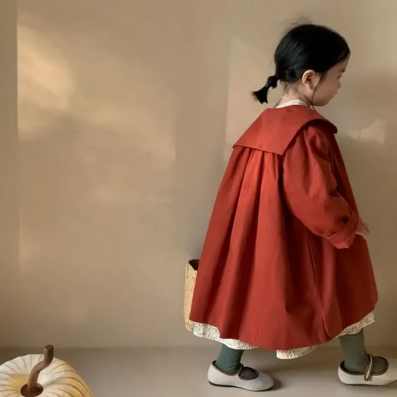 여아용 용수철 트렌치코트, 한국 스타일, 단색, 캐주얼, 심플, 신상, 유행, 어린이 코트, 가을, 2023