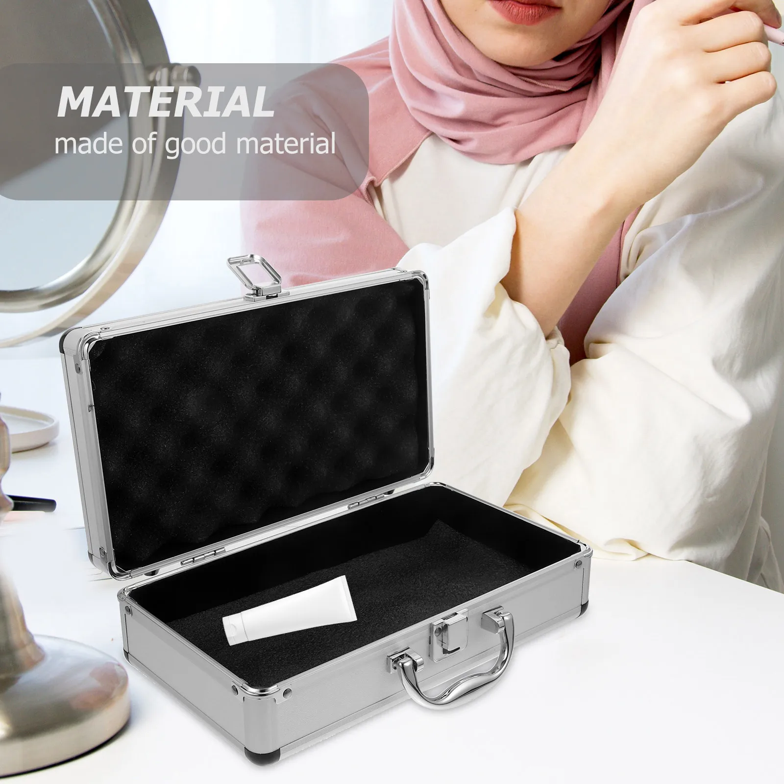 صندوق دواء محمول قابل للقفل من سبائك الألومنيوم، منظم تخزين صندوق الأدوات بسعة كبيرة للسفر في المكتب المنزلي