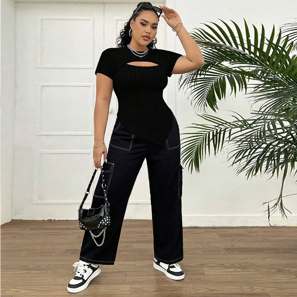 2025 plus size moda feminina estilo simples camiseta fino ajuste cintura emagrecimento versátil curto topo verão elegantes casual y2k