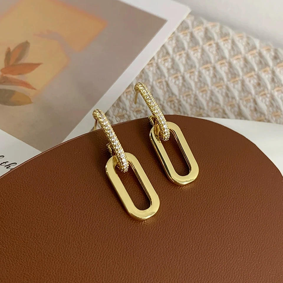 Yupsk Modische geometrische rechteckige glänzende Zirkon-Tropfenohrringe für Damen, elegant, minimalistisch, täglich, lässig, Ohr-Accessoires