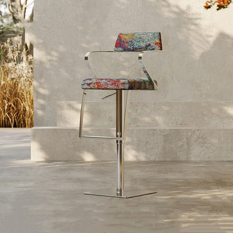 Stool Adjustable Swivel Height with Plum Blossom Motif for Kitchen Island Dining and Lounge