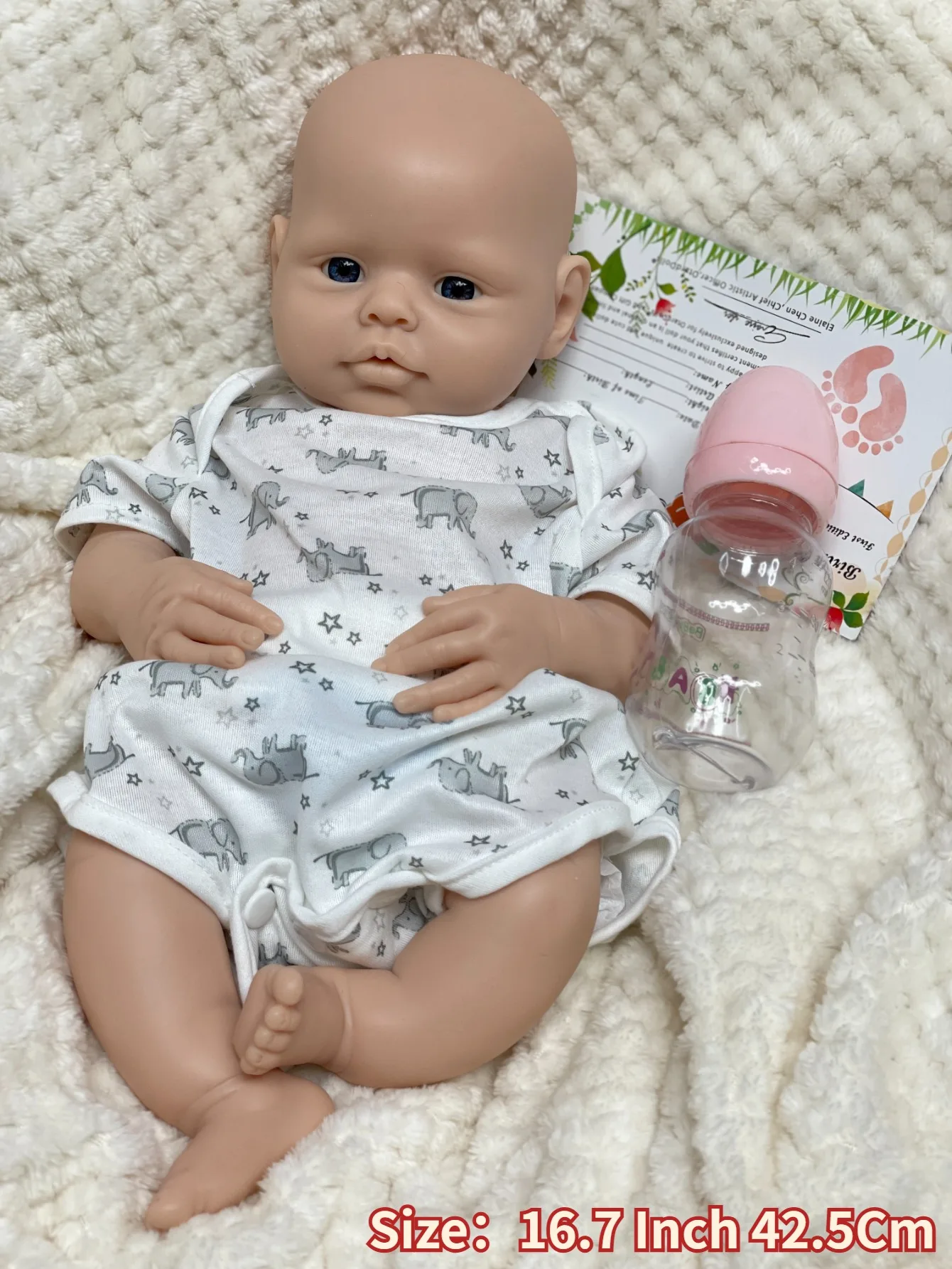 16,7 pulgadas 42,5 cm Ellie cuerpo completo muñeca de silicona suave para niña Reborn hecha a mano realista tacto suave Bebe muñeca recién nacida