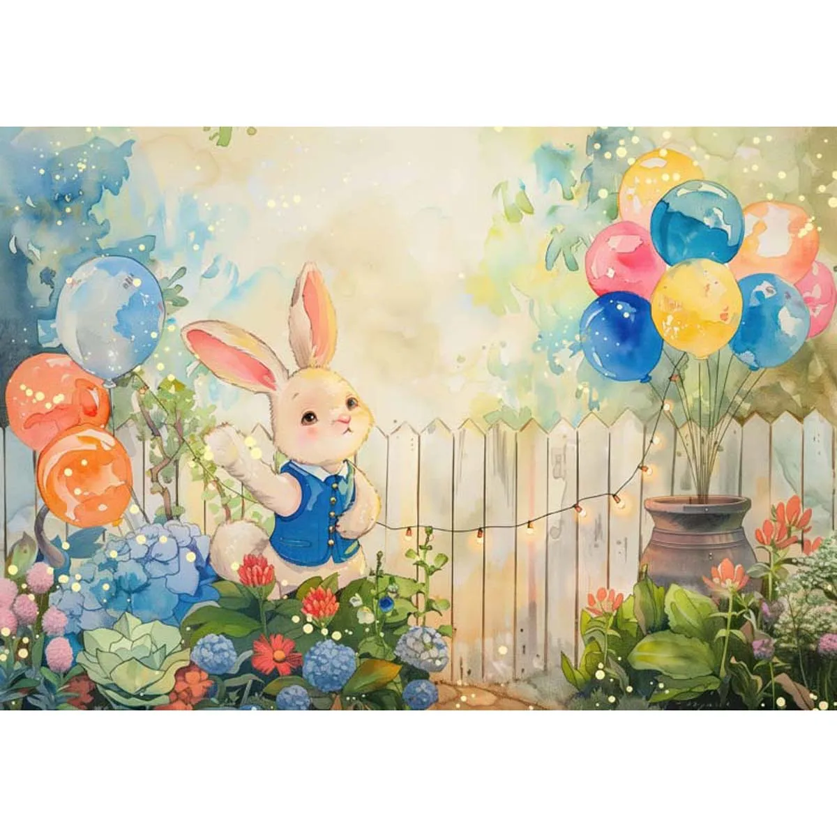 

Allenjoy Watercolor Rabbit in Spring Garden Backdrop