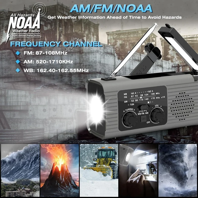 Emergency Radio Hand Crank Radio Multi-Function AM/FM/NOAA Solar Hand Crank Emergency Radio SOS Alarm 4000Mah