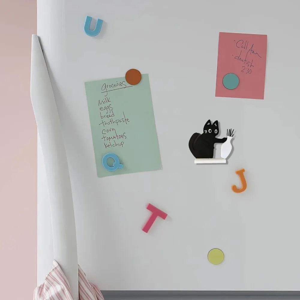 Acrylic Cat Whiskers Collection Ornaments Magnetic Cartoon Cat Refrigerator Sticker Black Cat Pushing Vase Decor