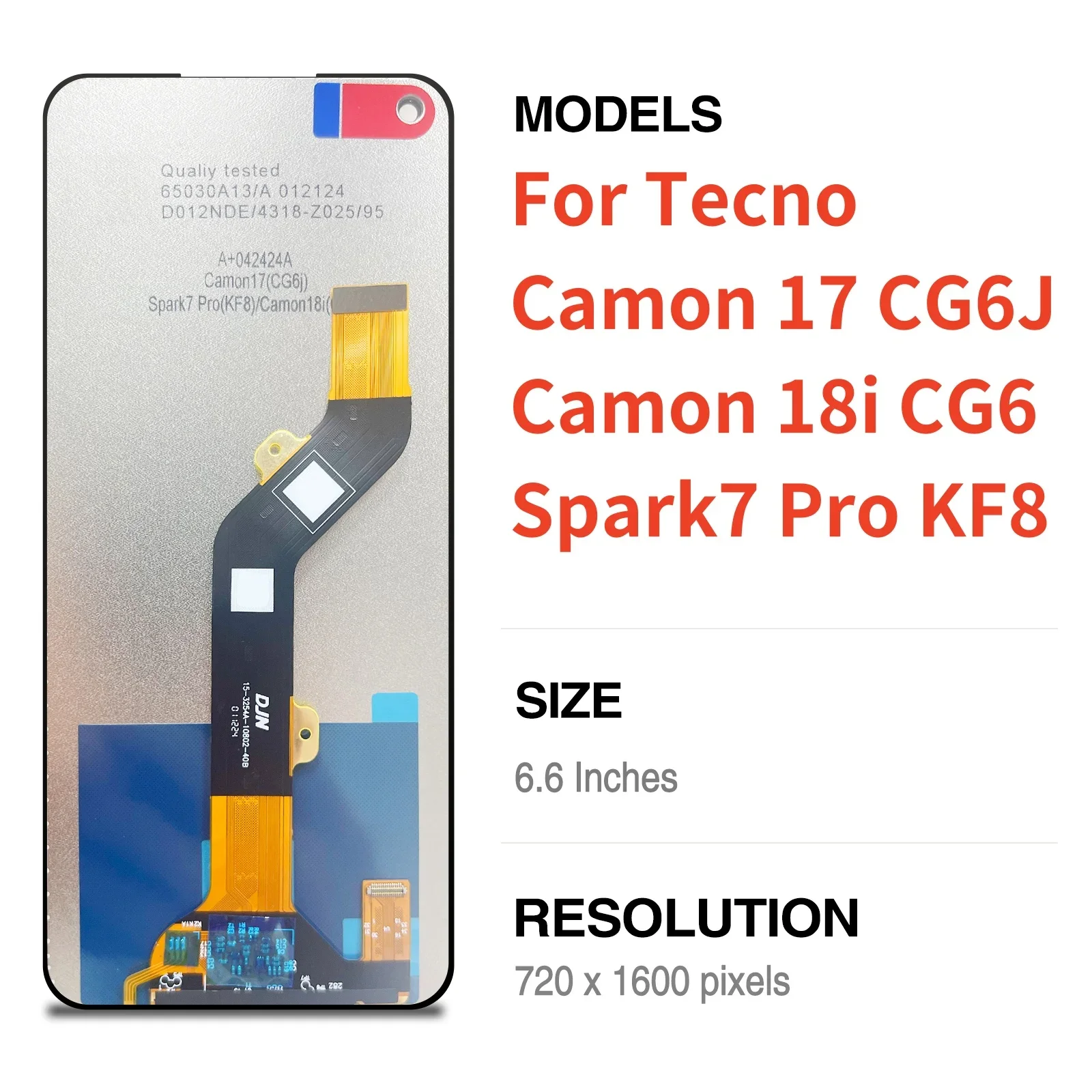 6.6 "สำหรับ tecno CG6 Camon18i CG6J Camon17 Spark7 KF8โปรชิ้นส่วนประกอบ Digitizer จอแสดงผล LCD แบบสัมผัสหน้าจอ