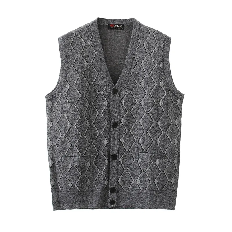 

2024 New Men's V-neck Cardigan Men Vest Sweater Sleeveless Button Knitted Jacket Solid Color Jacket Winter Warm Top C145