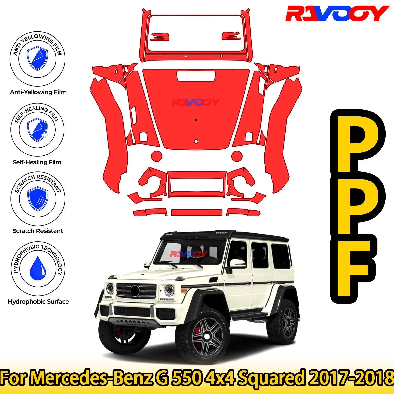 

For Mercedes-Benz G 550 4x4 Squared 2017-2018 Glossy Matte Black Precut front PPF Kit Paint Protection Film