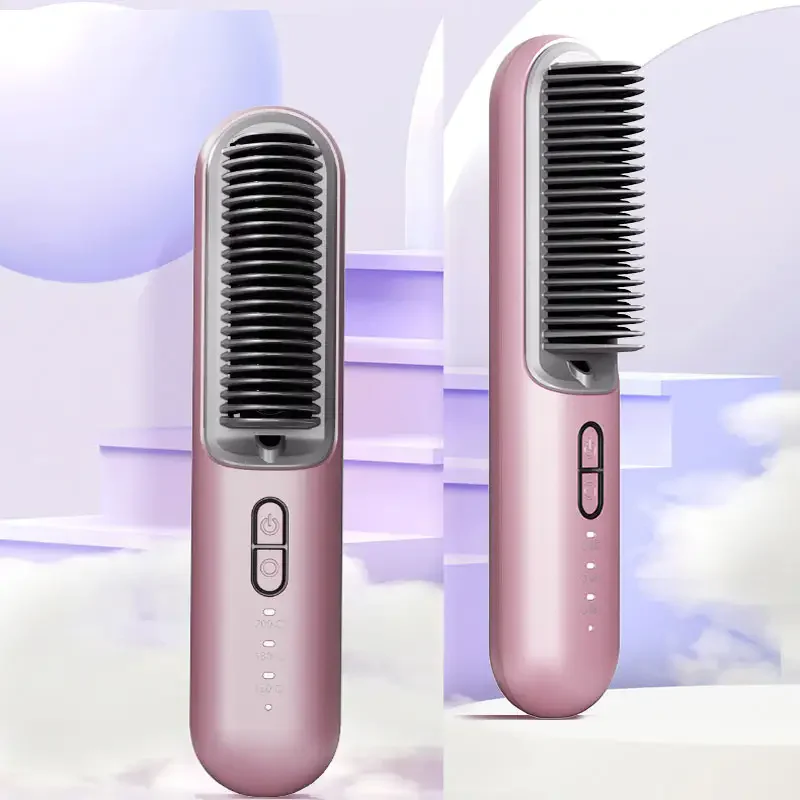 Hot Comb Wireless Hair Straightening Brush Negative Ion Cordless Straightener Hair Curler Curling Iron Anti-Scalding Stying Tool