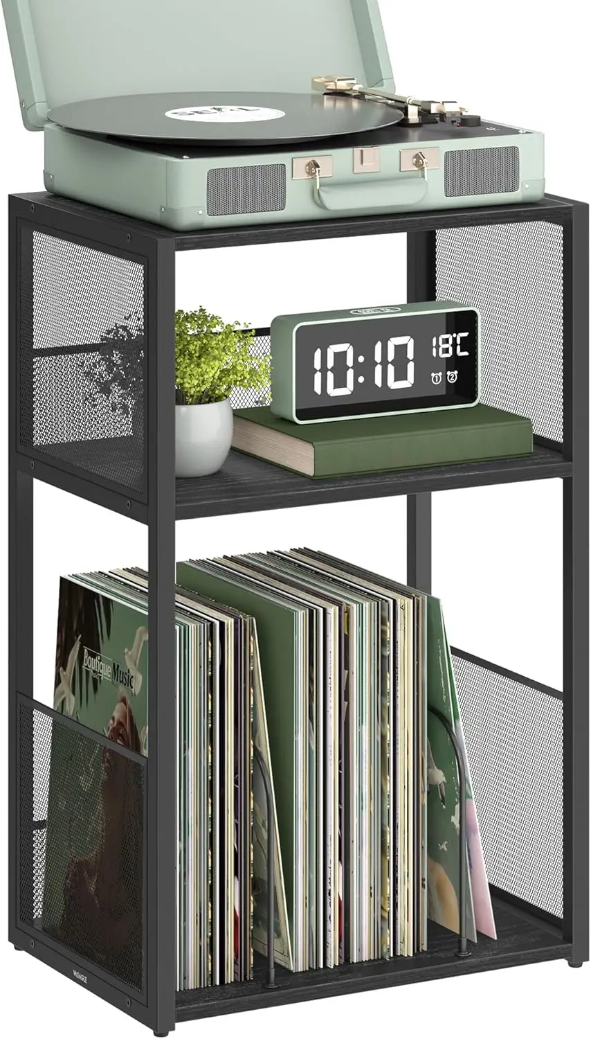 

3-уровневая подставка для хранения виниловых пластинок с приставным столиком, вмещает 100 альбомов, черная промышленность для гостиной