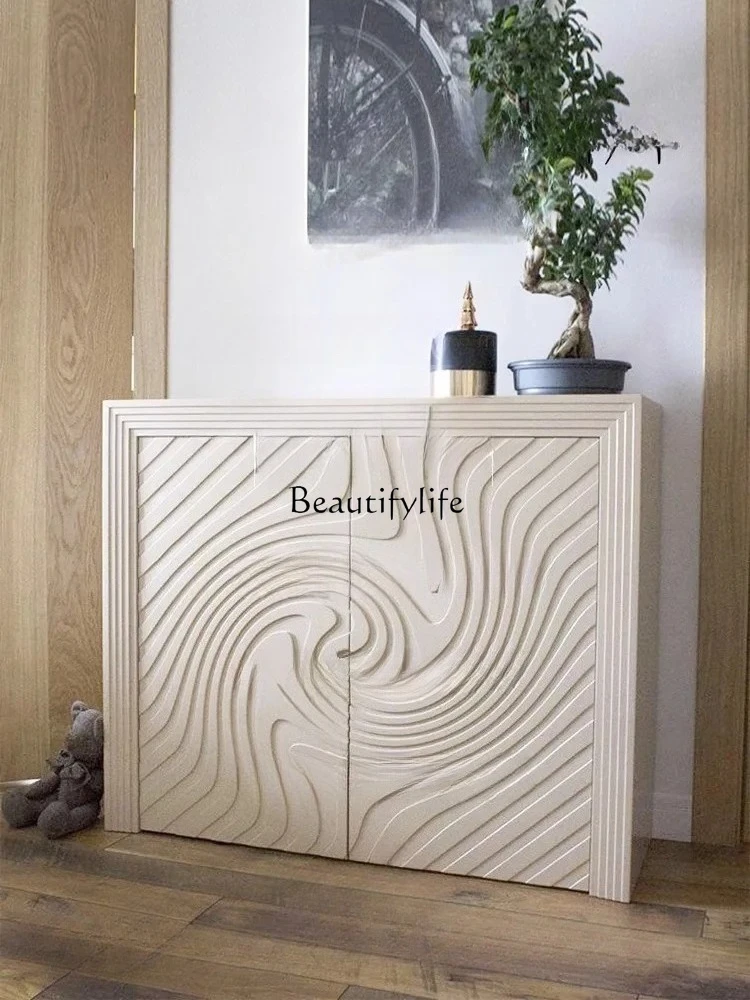 

French light luxury cream style solid wood porch cabinet art decoration cabinet living room retro fireplace cabinet