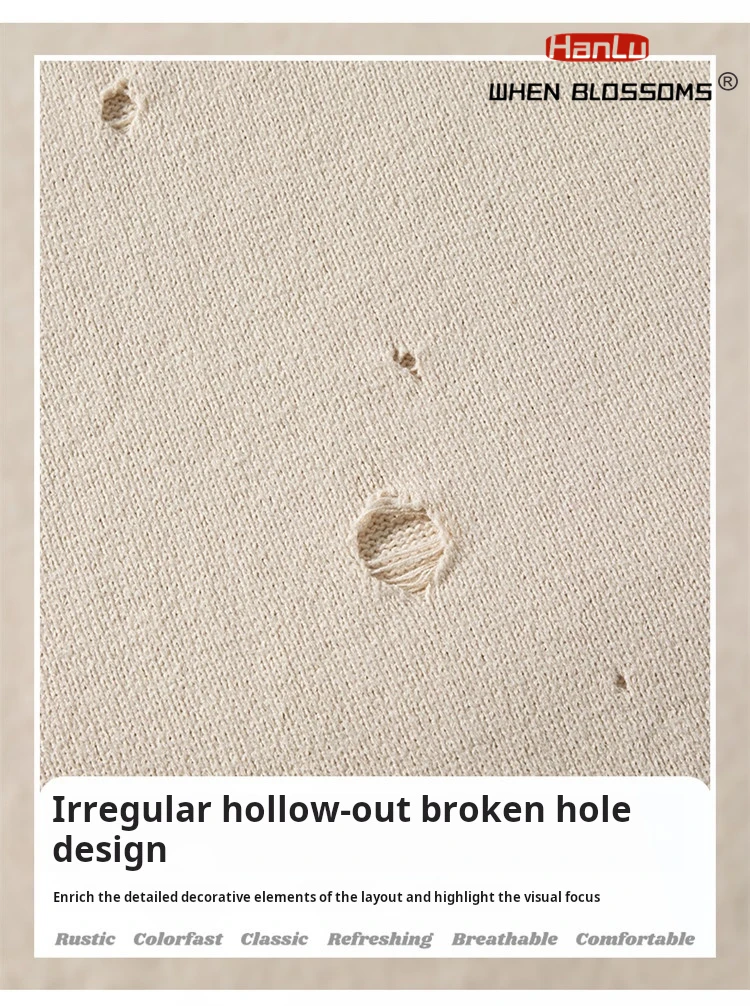 HANLU 2025 Spring Fashion New Vintage Loose Hole Breaking Design Sweaters Solid Knitted Jumper Men  Hip Hop Oversized Pullover