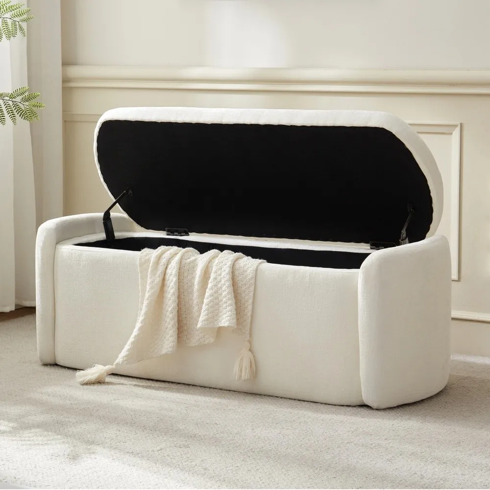 Storage Bench Upholstered Storage Ottoman Bench with Hinge Cream