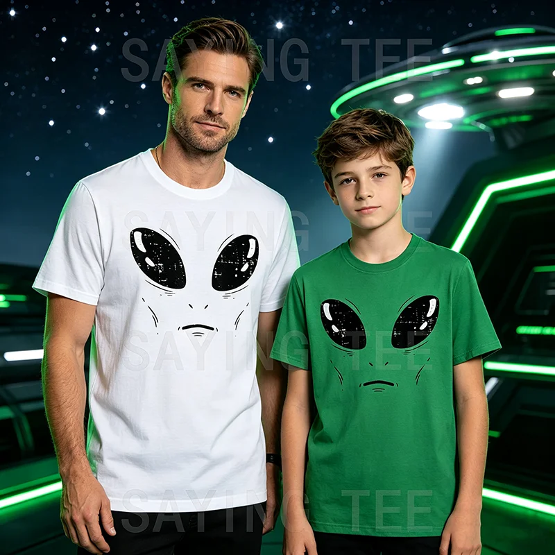 Alien-Gesicht Weltraum Lustiges Halloween-Kostüm Herren Damen Jungen T-Shirt Y2k UFO Alien Cosplay Halloween-Party-Kleidung Persönlichkeits-Outfit – Detail 3