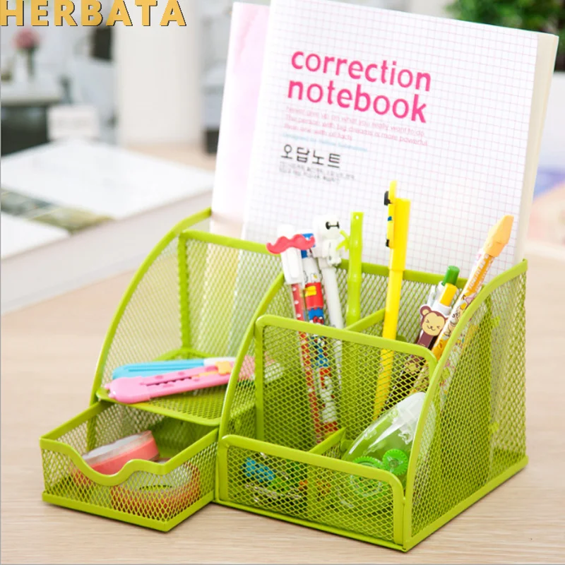 1 PC High Quality Metal Made Office Organizer Square Cosmetic Pencil Pen Holders Stationery Container Office Supplies CL-2512