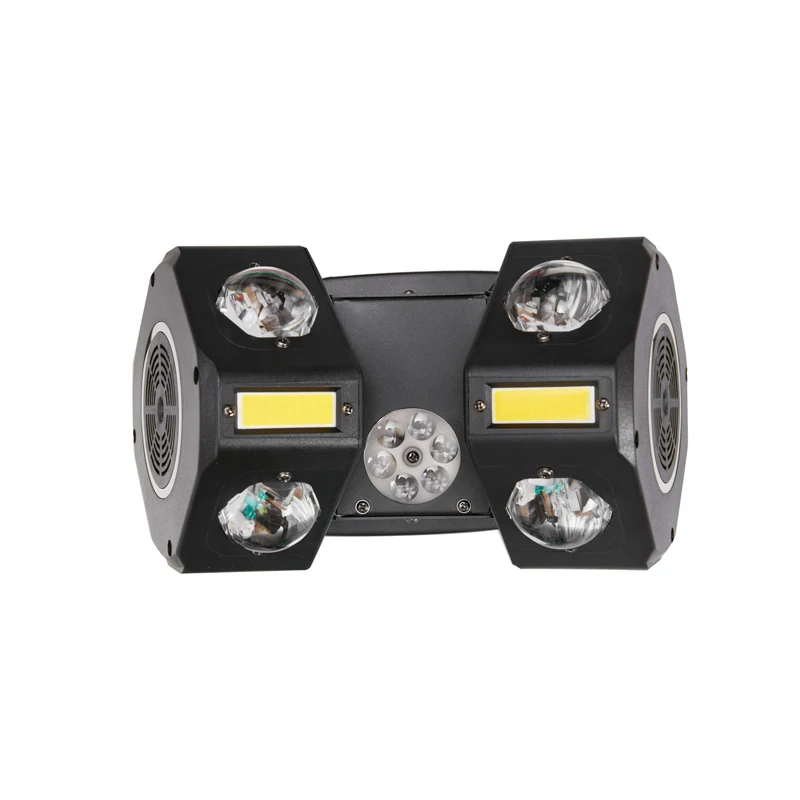 

Cabeza Móvil 4 en 1 – Doble Gobo Tigre, Haz Preciso, Estroboscópico y Luz Auxiliar LED