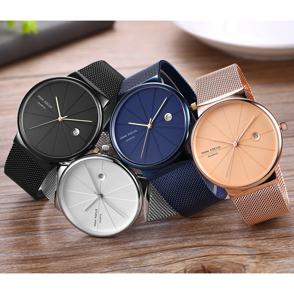 MINI FOCUS Multifunctional Casual Quartz Watch Mens Watches Waterproof Chronograph Wrist Watch with Date Luminous Hands 0176G