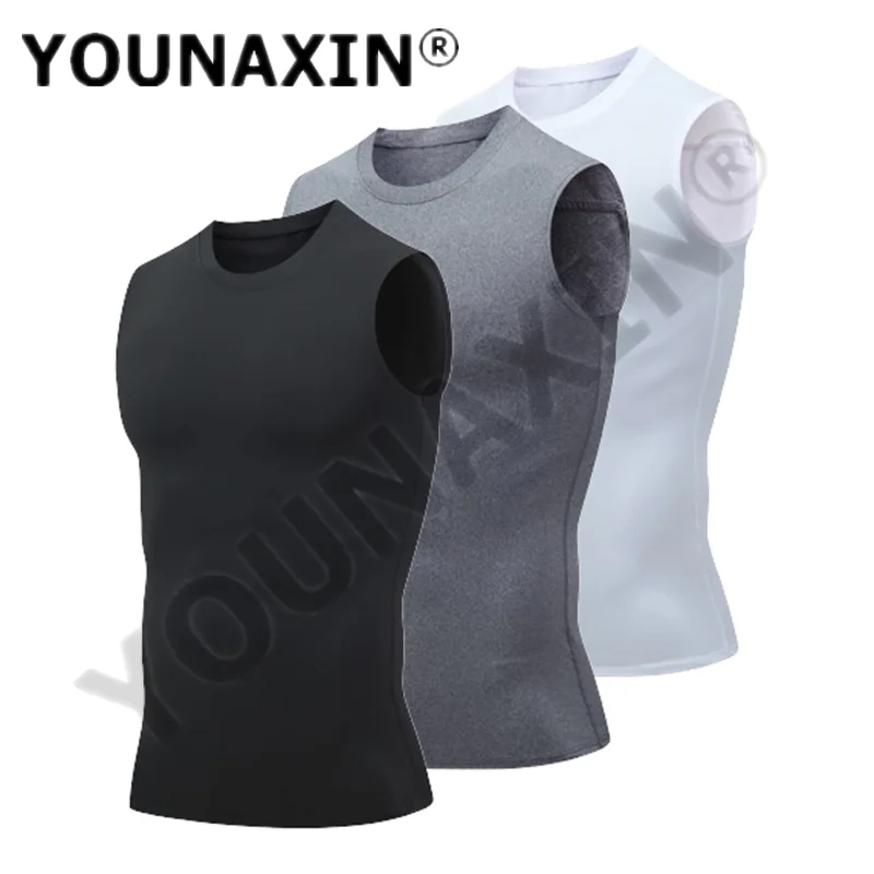 3 Pcs Men's Yoga Vest Sleeveless T-Shirts Base Layer Basketball Cycling Sports Tight Gym Fitness Running Top Outdoor Tank S-3XL