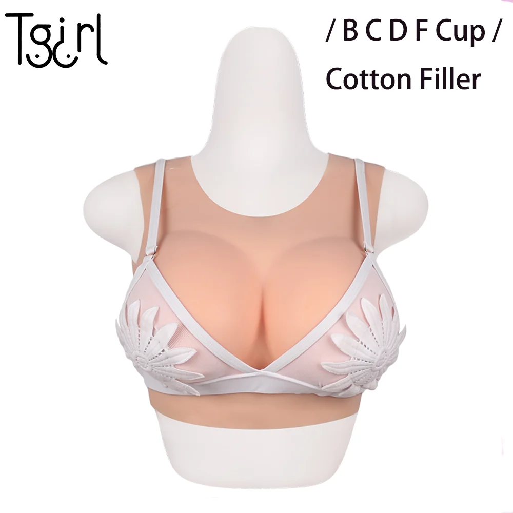 

Tgirl Fake Boobs Cotton Filler Big Tit Cosplay Silicone Breast Form with Round Neck Transgender Dragqueen Crossdresser