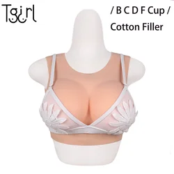 Tgirl Fake Boobs Cotton Filler Big Tit Cosplay Silicone Breast Form with Round Neck Transgender Dragqueen Crossdresser