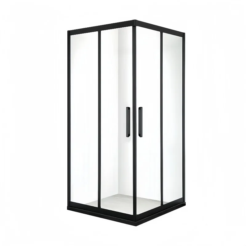 Hot Sale Bathroom Aluminum Frame Shower Door Hotel Modern Tempered Glass Square Black Sliding Shower Enclosure