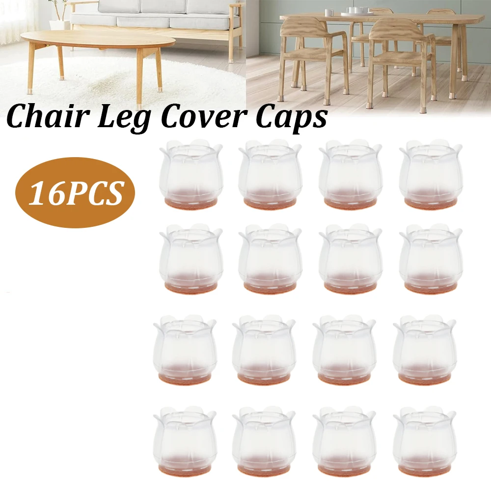 12/16PCS Silicone Chair Furniture Legs Caps Feet Pads Cover Caps with Felt Pads Protect Hardwood Floor from Scratches Anti-Noise